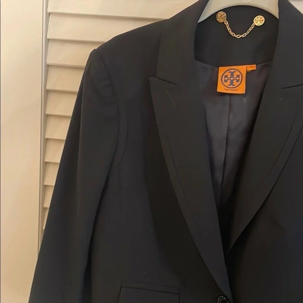 Tory Burch Black Structured Wool Blazer Single Button Notched Lapels - Picture 7 of 13